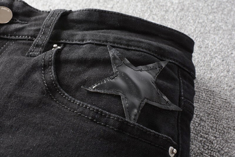 STAR PU Patchwork Men's Ripped Skinny Stretch Denim Jeans