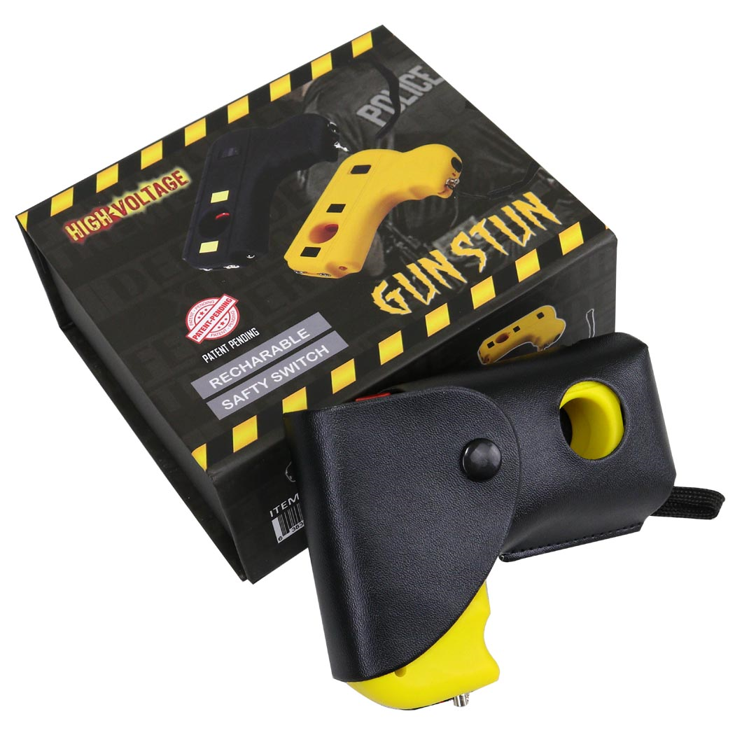 DEFENDER 10 MV Rechargeable Pistol Grip STUN GUN w/ LED Light & Holster YELLOW