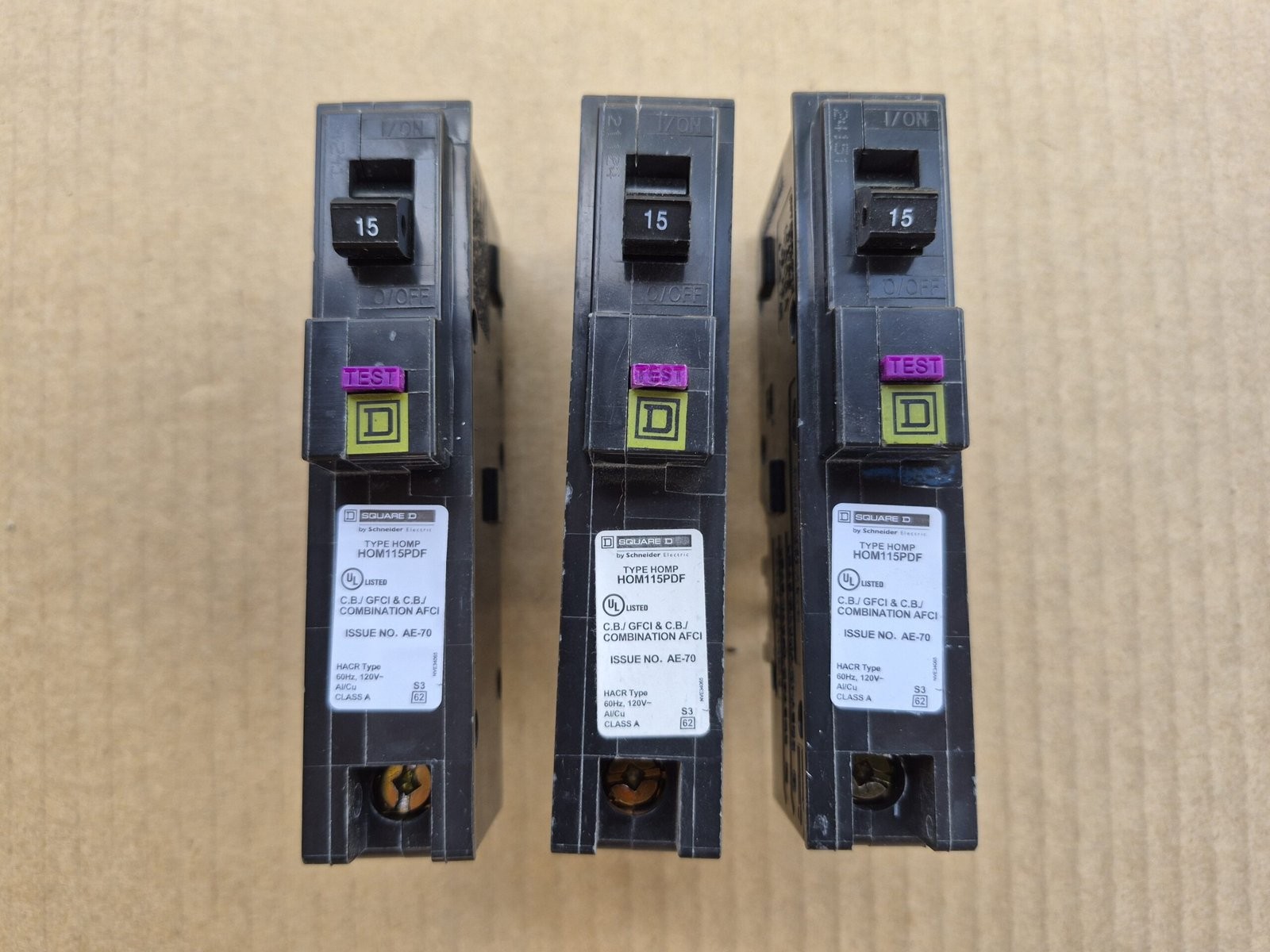 (3) Square D Homeline 15 Neutral Dual Function CAFCI/GFCI Breaker HOM115PDFC