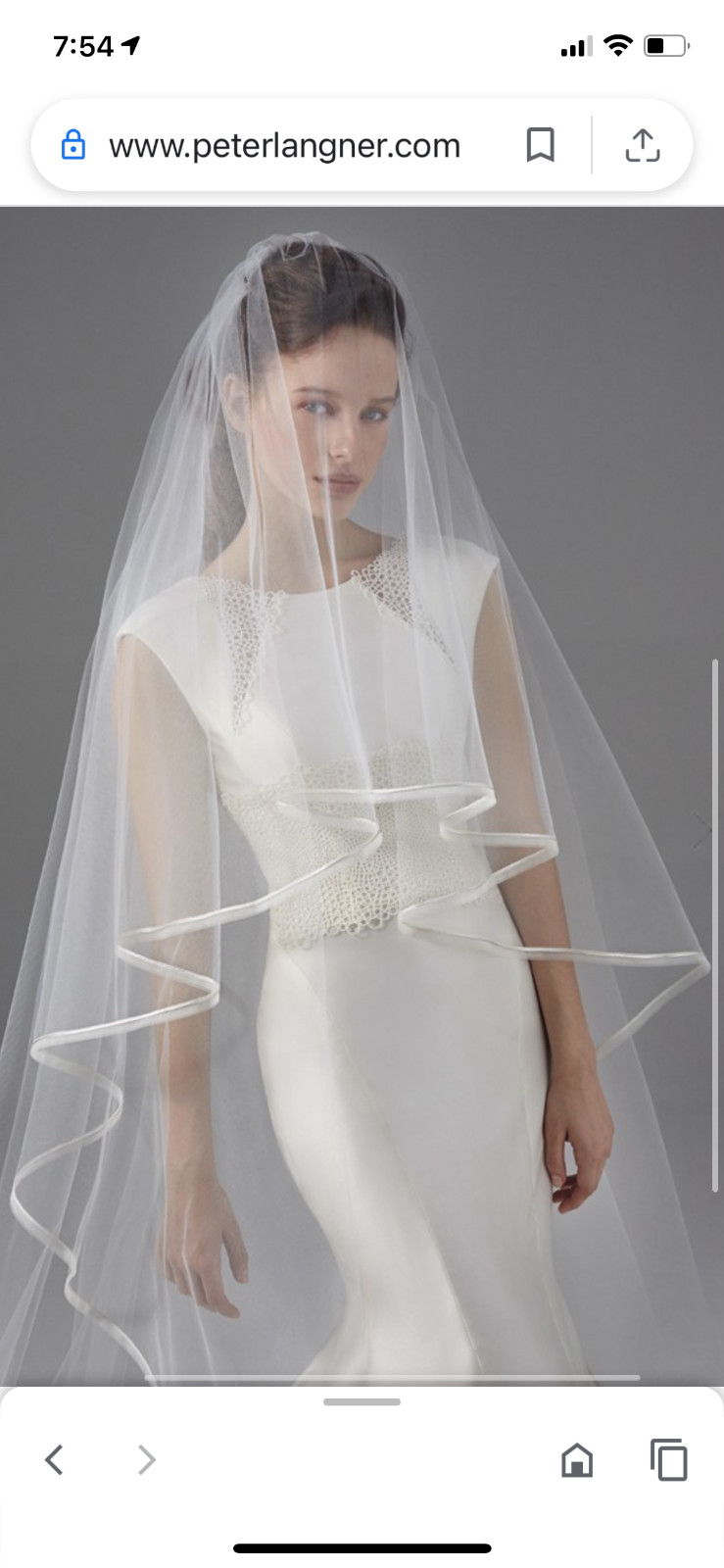 wedding veil chapel length Peter Langer off white with delicate rope trim