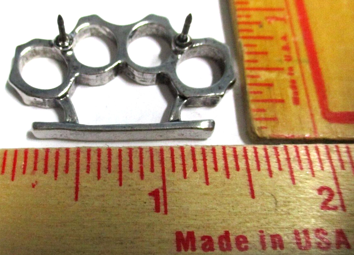 brass knuckles pin vintage collectible old biker vest hat weapon knuckle pinback