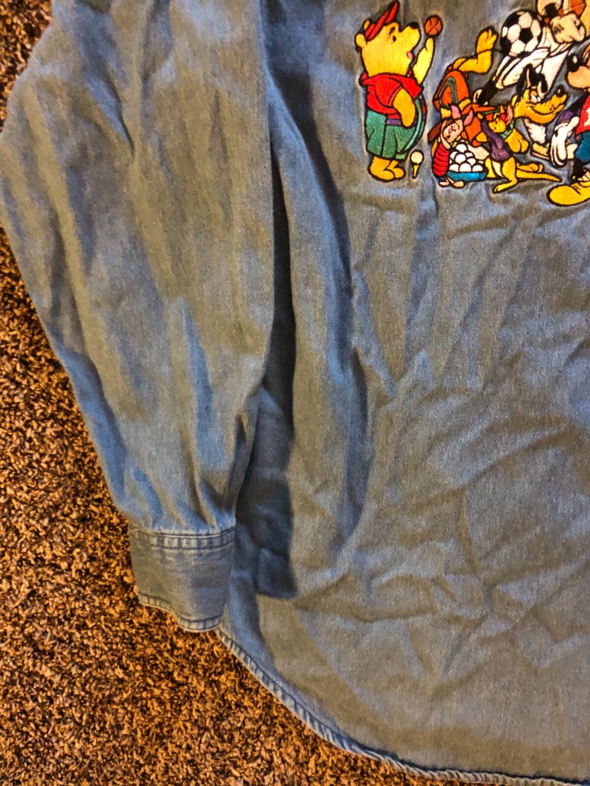 Vintage Disney Mickey Inc Button Blue Denim Shirt Embroidered Sports Size Small