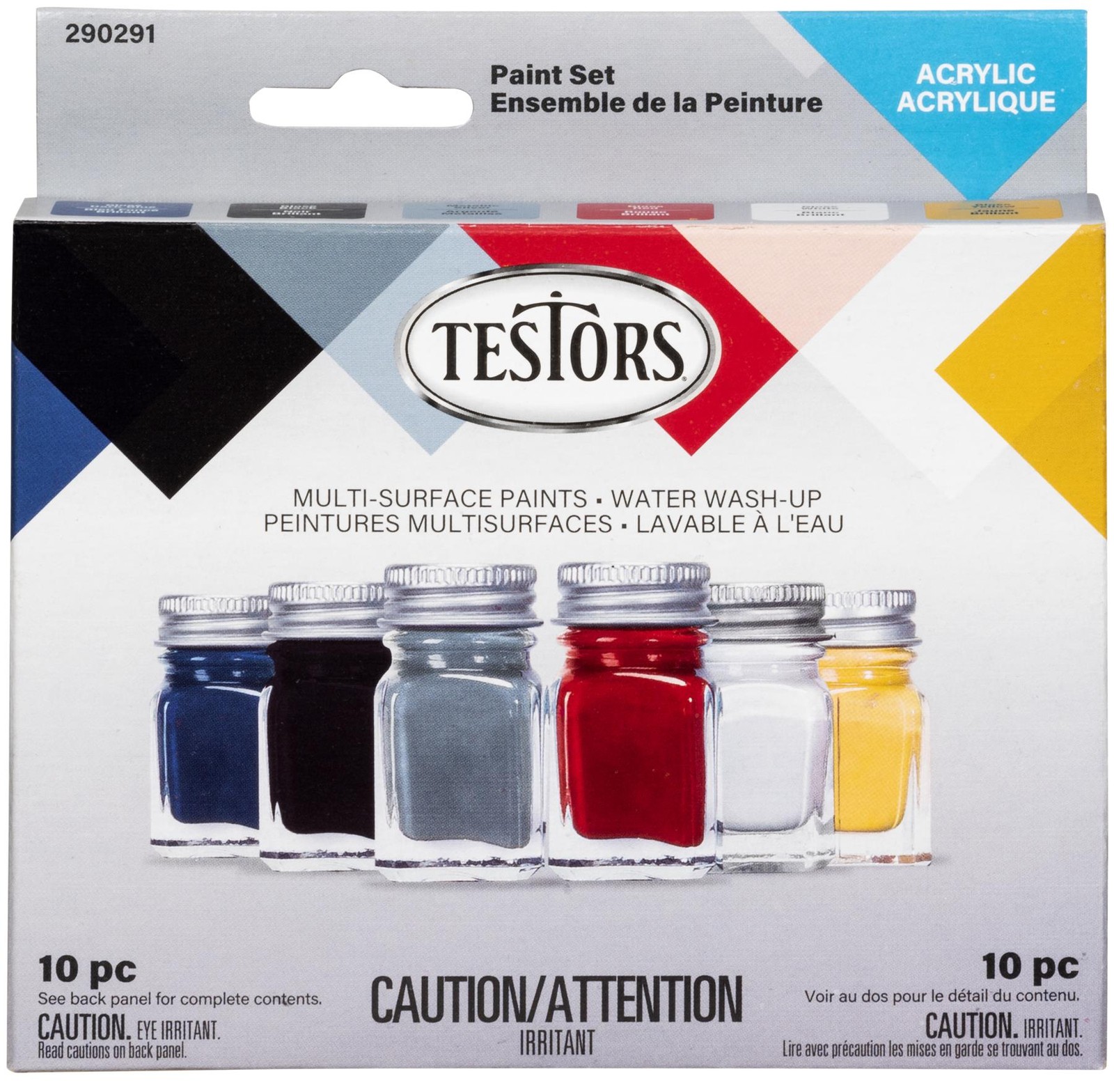 Testors Acrylic Paint Sets, 10 pc Primary Colors- 290291