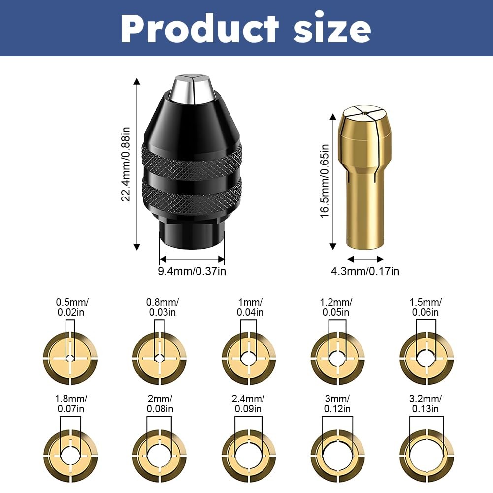 28pcs/set Drill Chuck Collet for Dremel, 1/32 To 1/8inch Drill Chuck Collet S...