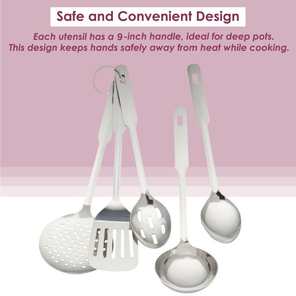 Amco Everyday Utensil Set (5-Piece) - Stainless Steel & Heat Resistant