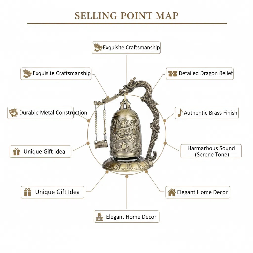 Asian Brass Dragon Gong Mini Desk Gong Meditation Bell Buddhist Gift Decor