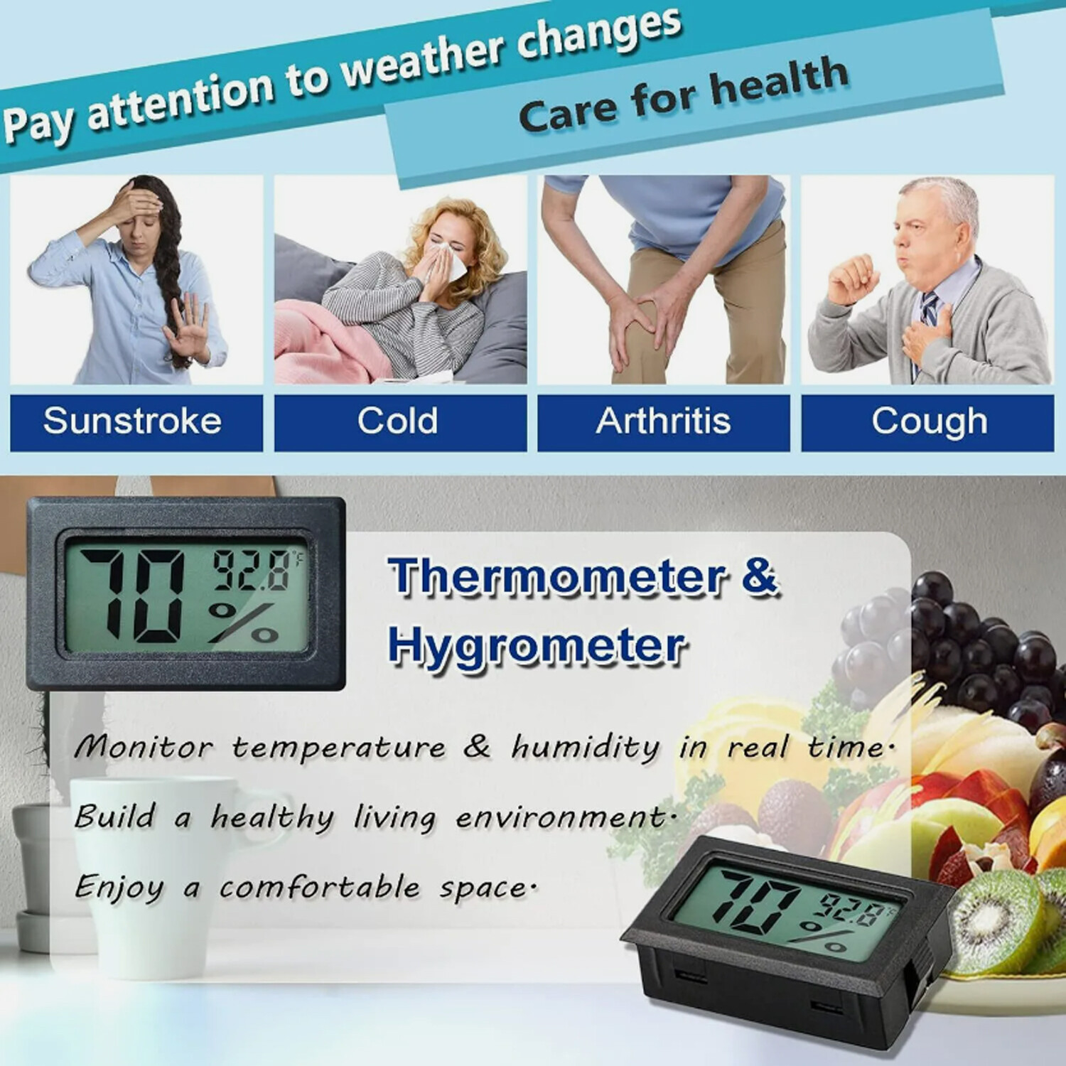 5-20PCS Humidity Meter Mini Digital Indoor Thermometer Hygrometer Temperature US