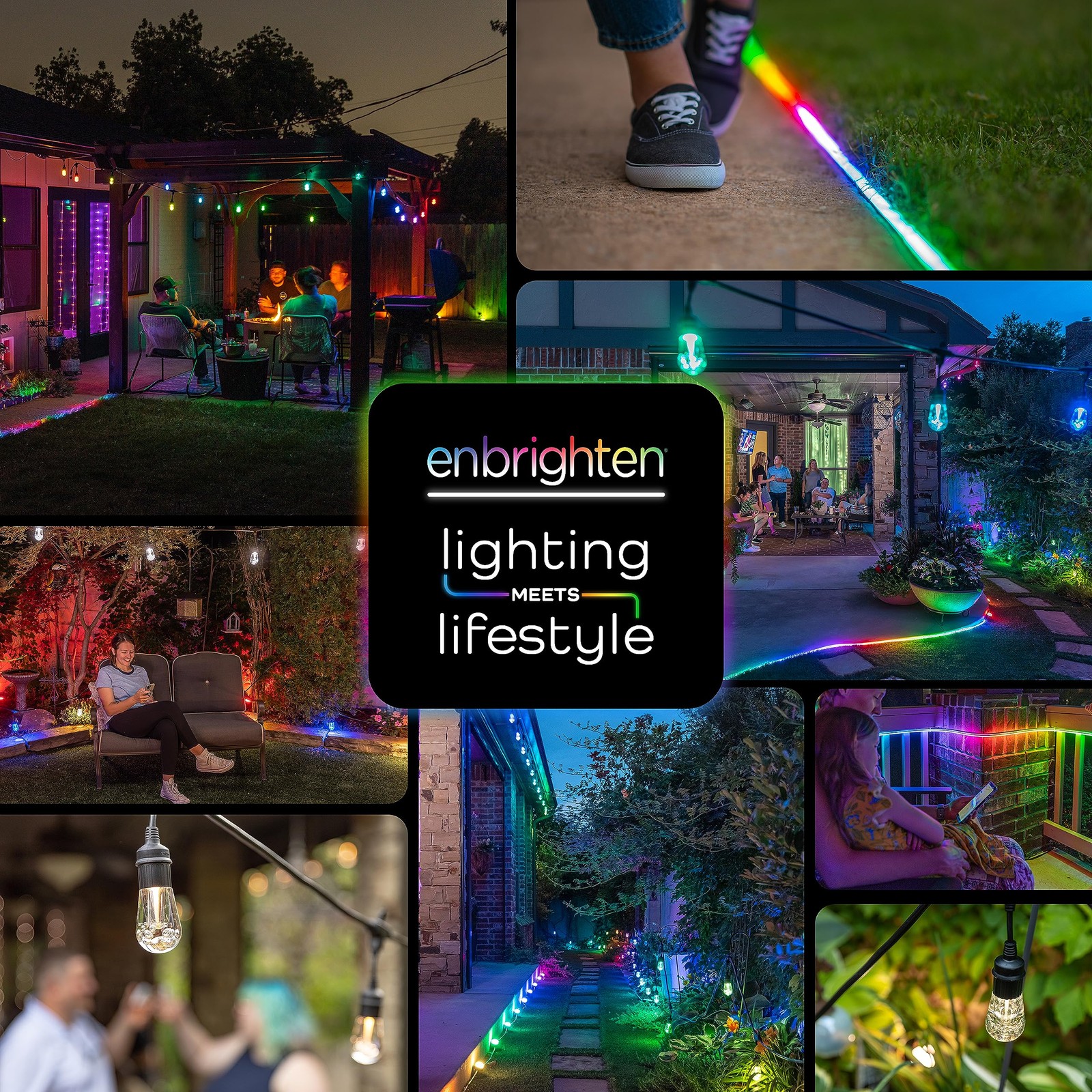 Enbrighten 24ft RGB Outdoor String Lights 12 Bulbs Remote Weatherproof 37791