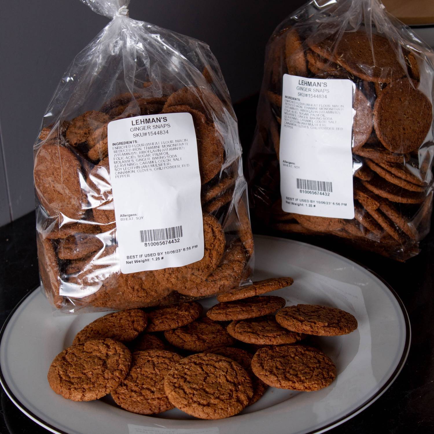 Lehman's Ginger Snaps Cookies, Crispy Crunchy Classic, 2 Pack of 1.25 lb Bags