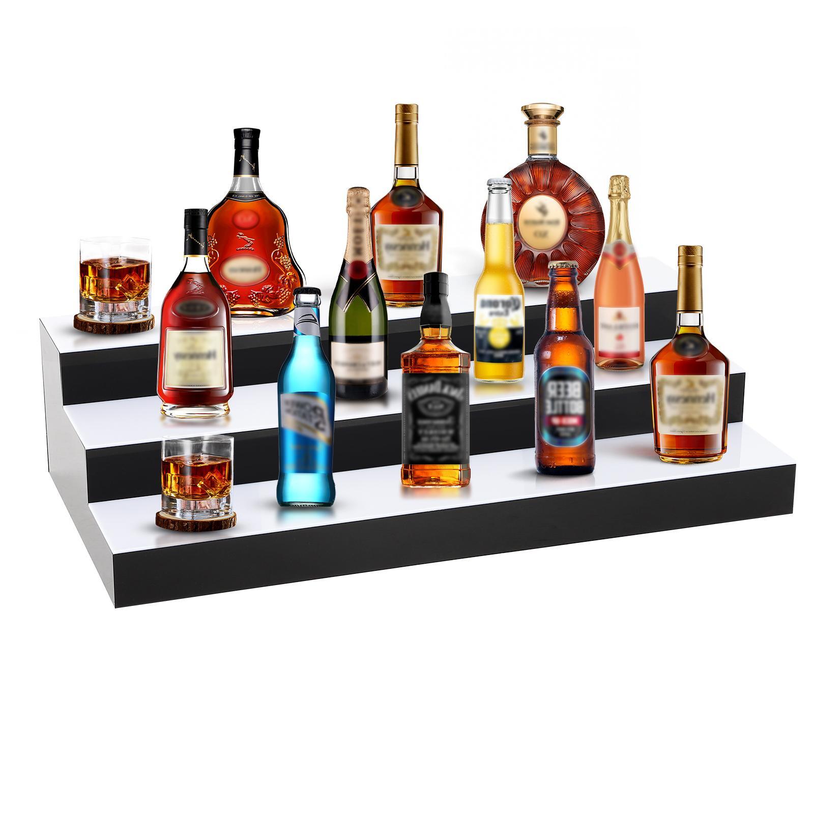 3 Tiers 30 Inch LED Lighted Liquor Bottle Display, Adjustable Brightness & Color