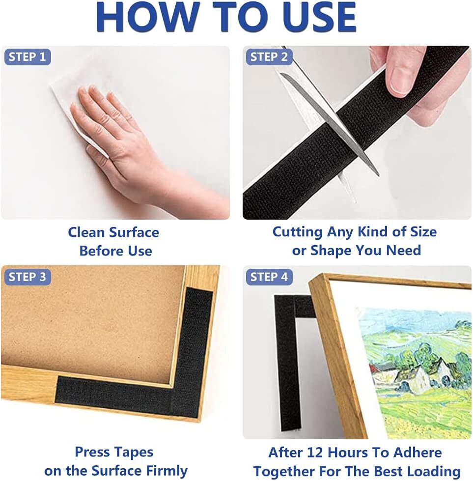 16.4FT Hook and Loop with Strong Self Adhesive Tape Strip Back Fastener Roll US