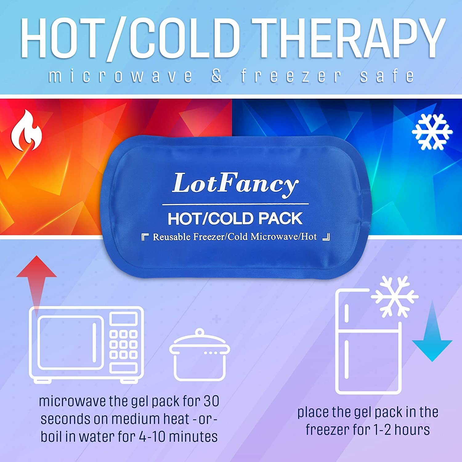 2PCS Reusable Hot/Cold Compress Gel Ice Packs for Sports Injuries Pain Relief