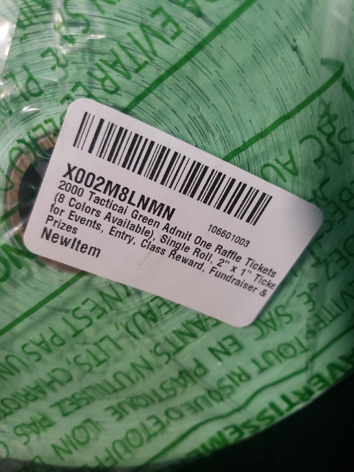 Admit One Roll of 2000 Tickets Raffle Fair Carnival Movie Green Tickets