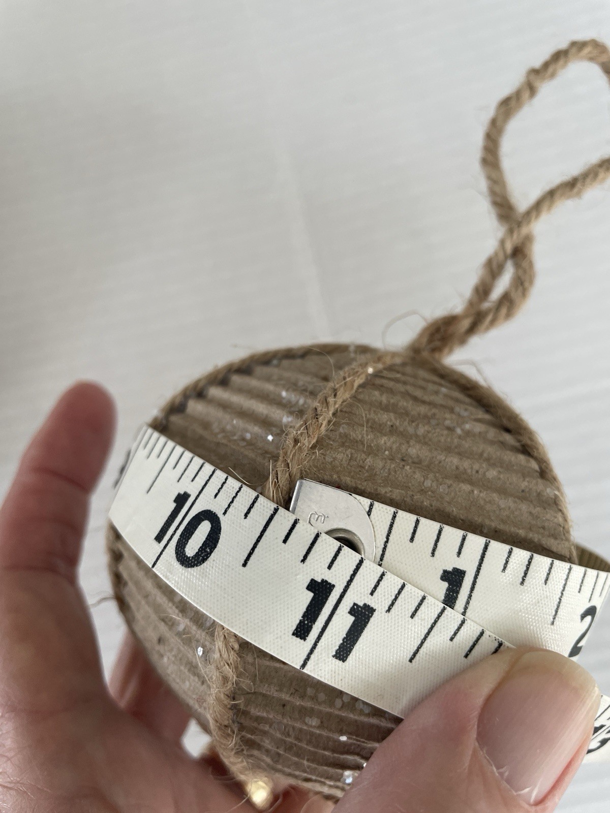 Tan Natural Corrugated & Twine Jute Ball Ornaments Lot Of 6 Glitter Boho Rustic