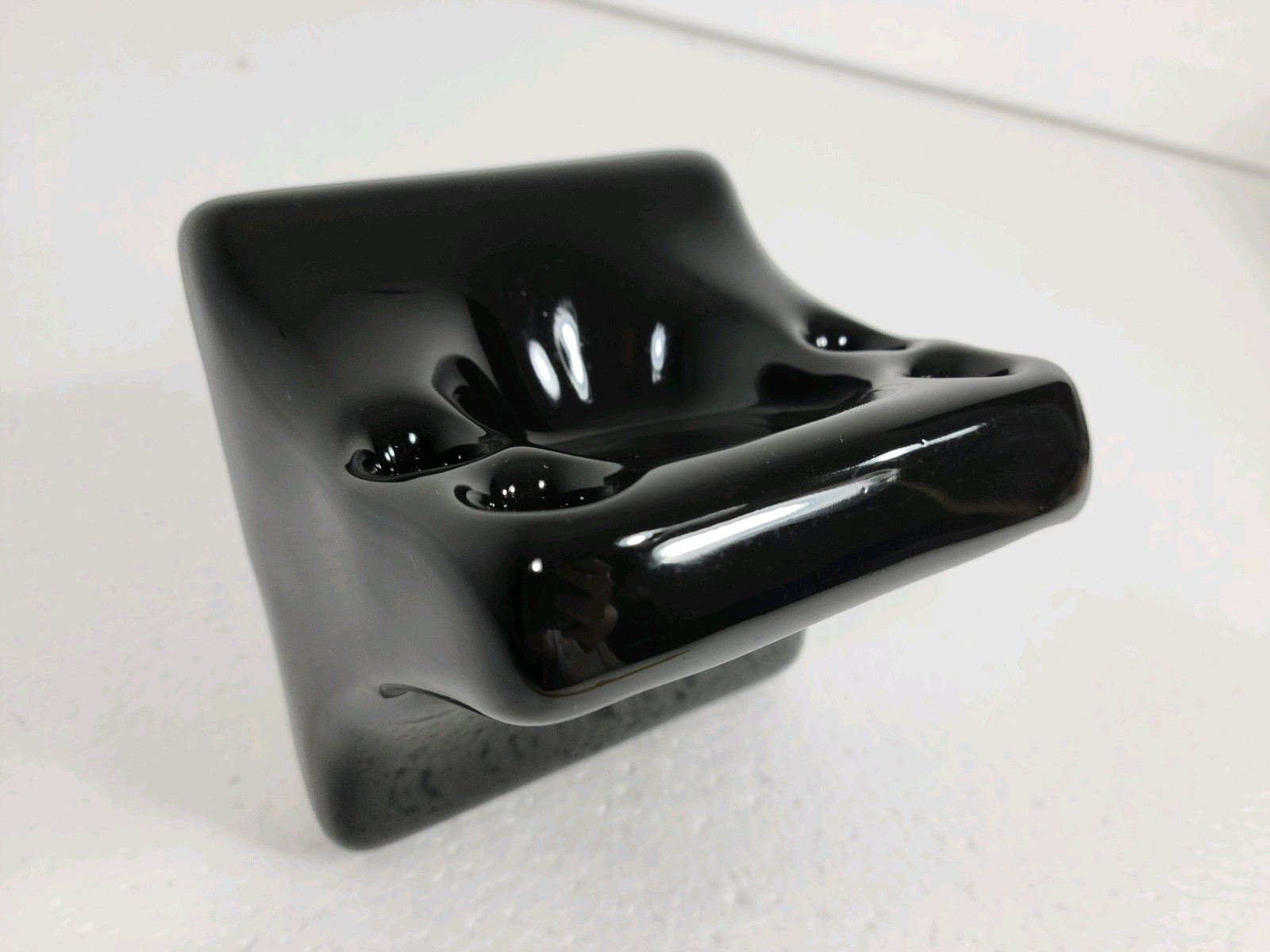 Vintage Black Ceramic Tile Toothbrush Holder Tumbler Cup Tray Mid Century Modern