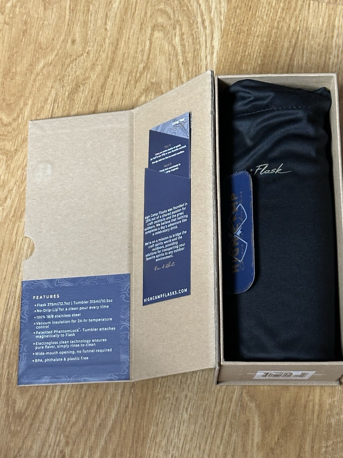 High Camp Firelight Flask 375 Onyx | All-In-One 2-Piece Bar Set | Stainless