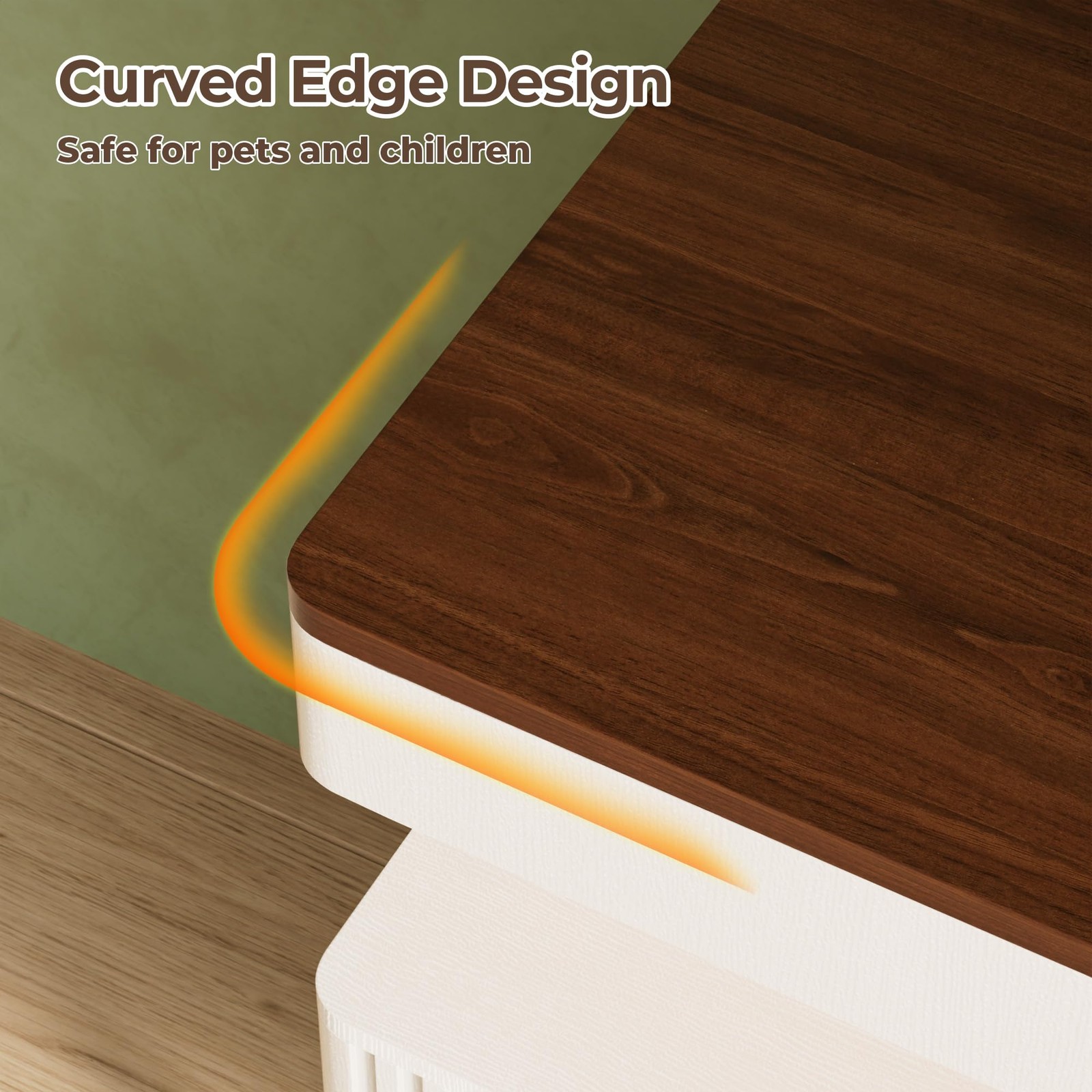 26" Tall Fluted NightStand w/Charging Station & LED Light,with 3 Storage Drawers