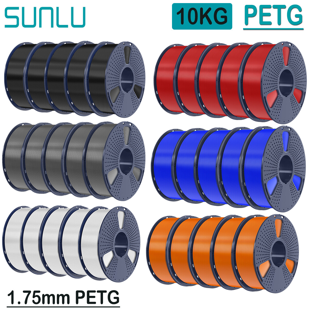 SUNLU 10KG PETG 3D Printer Filament 1.75mm PETG 1KG/ROLL +/-0.02mm Multicolor