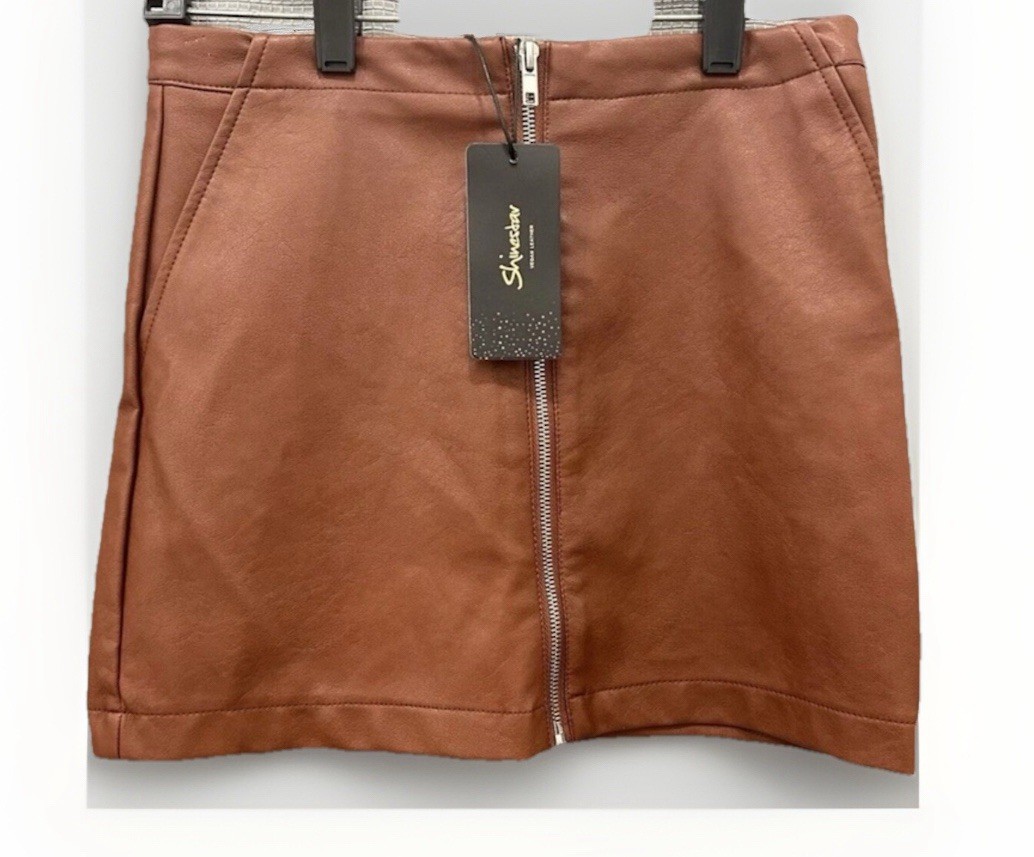 New Shinestar Brown Tan Faux Leather Short Skirt Boho Women’s Size Small