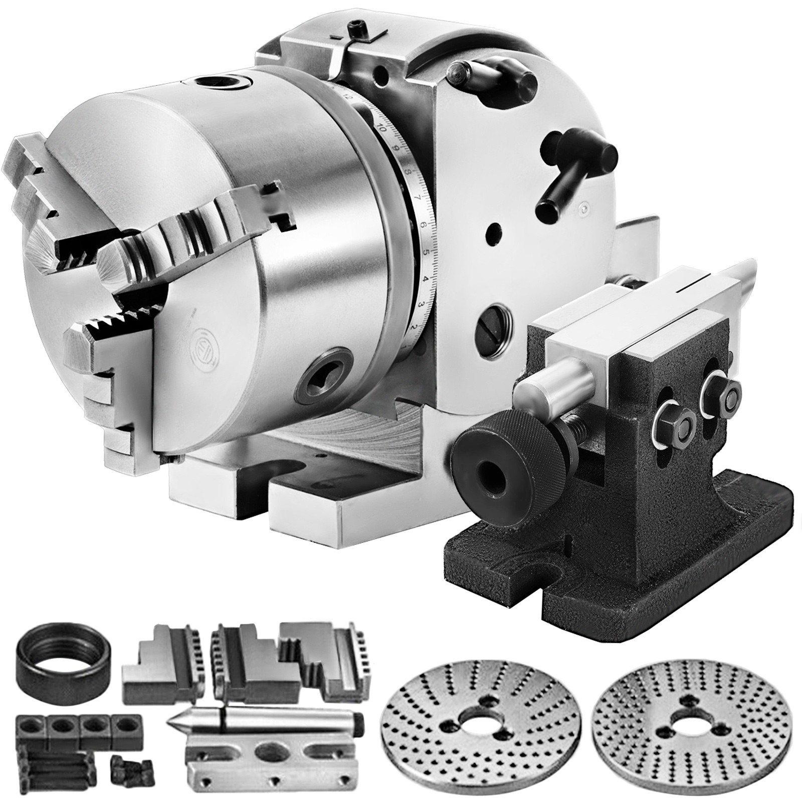 BS-0 Precision Dividing Head with 5" 3-jaw Chuck & Tailstock for Milling