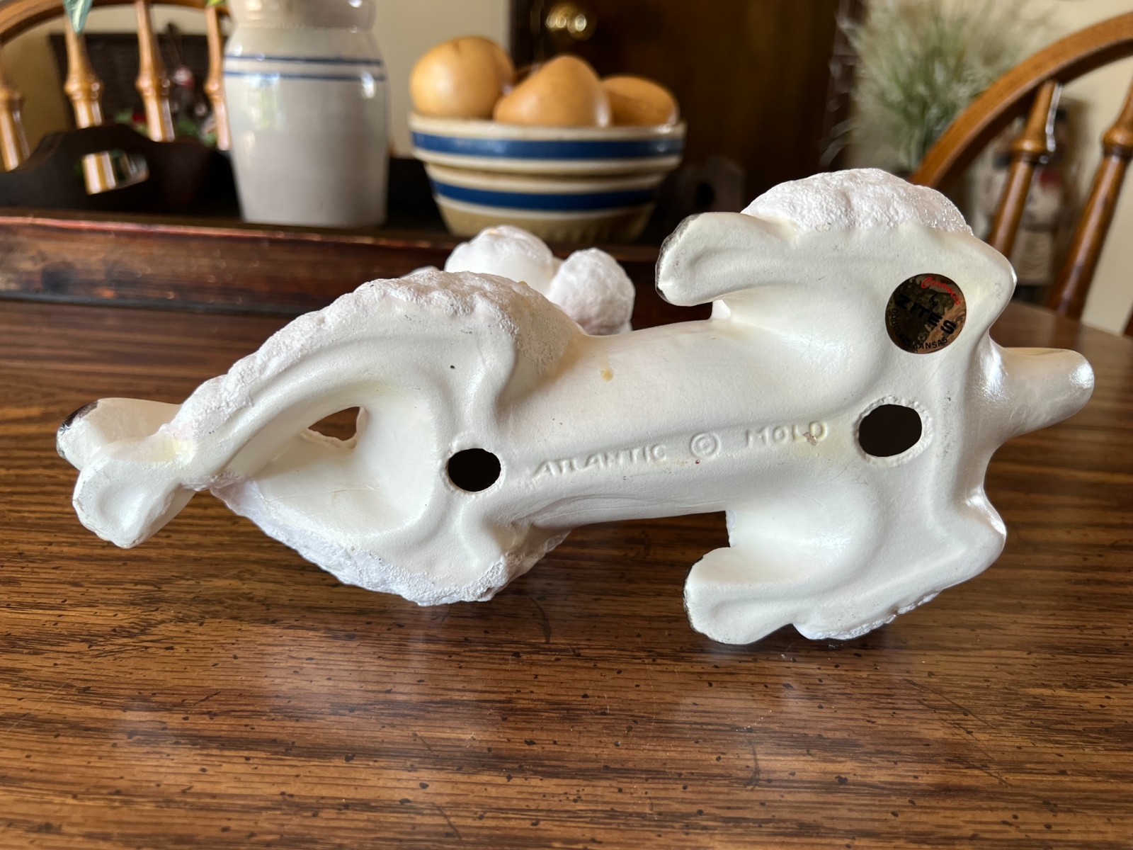 Vtg. Atlantic Mold Ceramic Poodle with Red Collar 7" T x 10" L