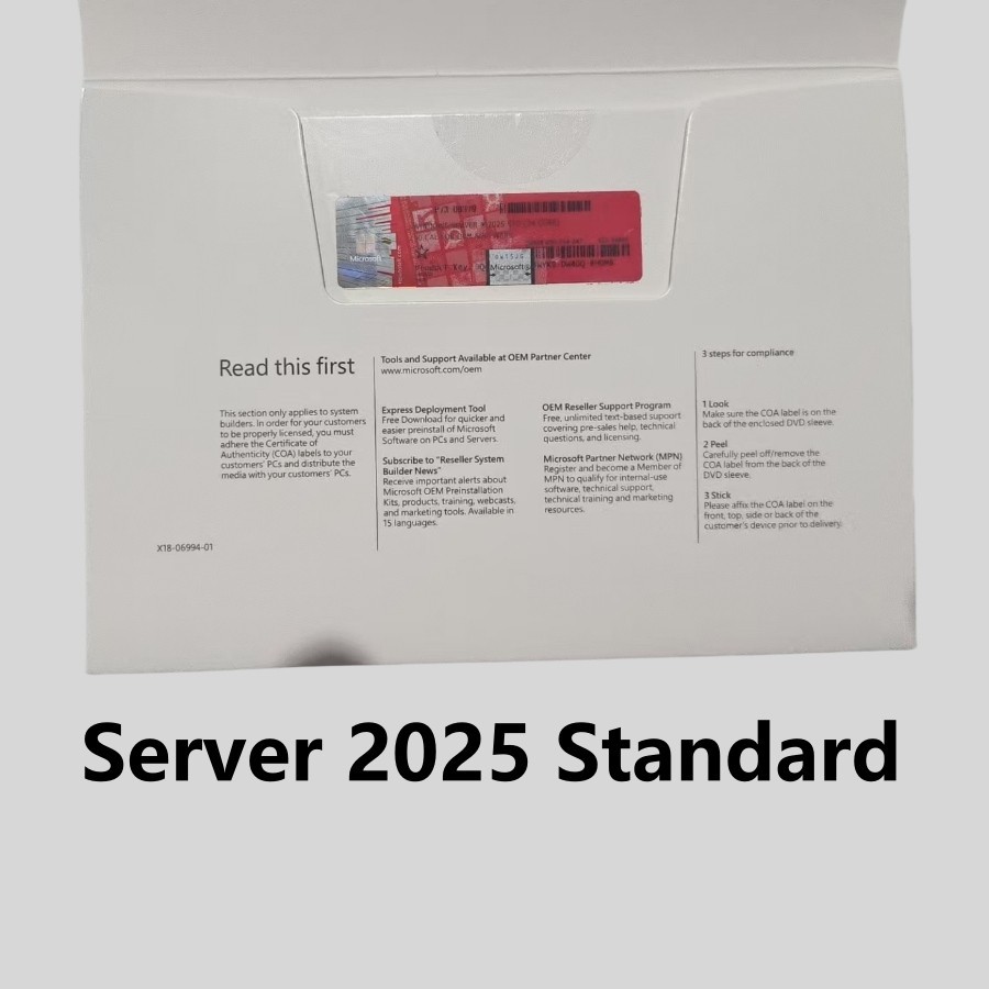 Microsoft Windows Server 2025 Standard 64Bit 24 Core 50 CALs DVD With Key Sealed
