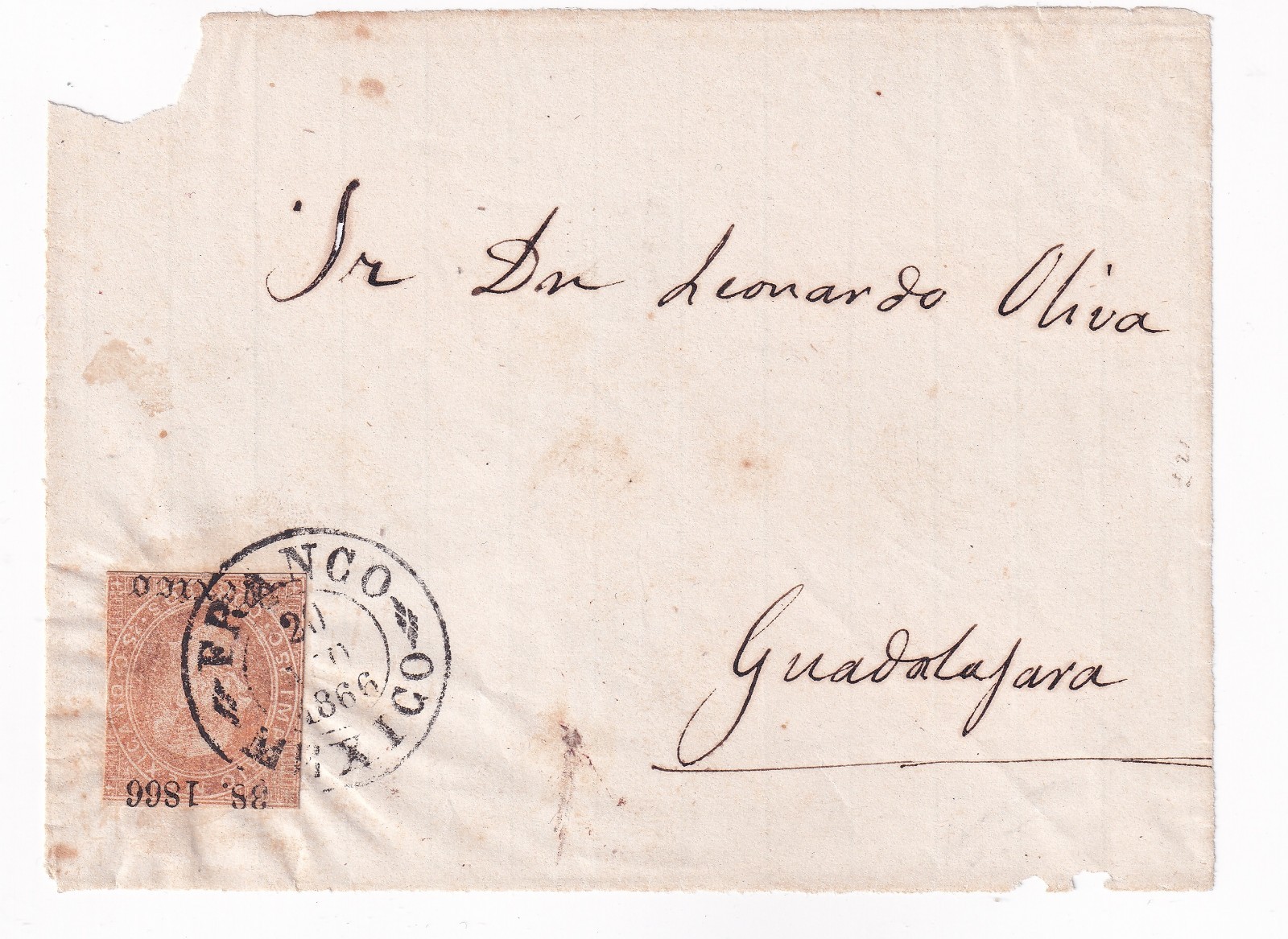 udq01 Mexico 1866 Maximilian Mexico 38-1866 Front Mexico to Guadalajara