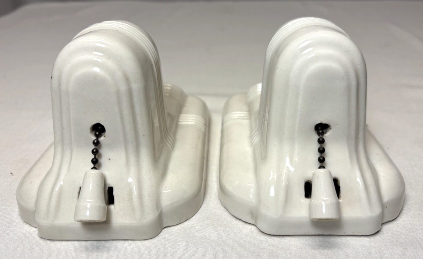 Vtg Porcelain Sconce Light Pair Paulding Ceramic Wall Fixture Art Deco USA #L59