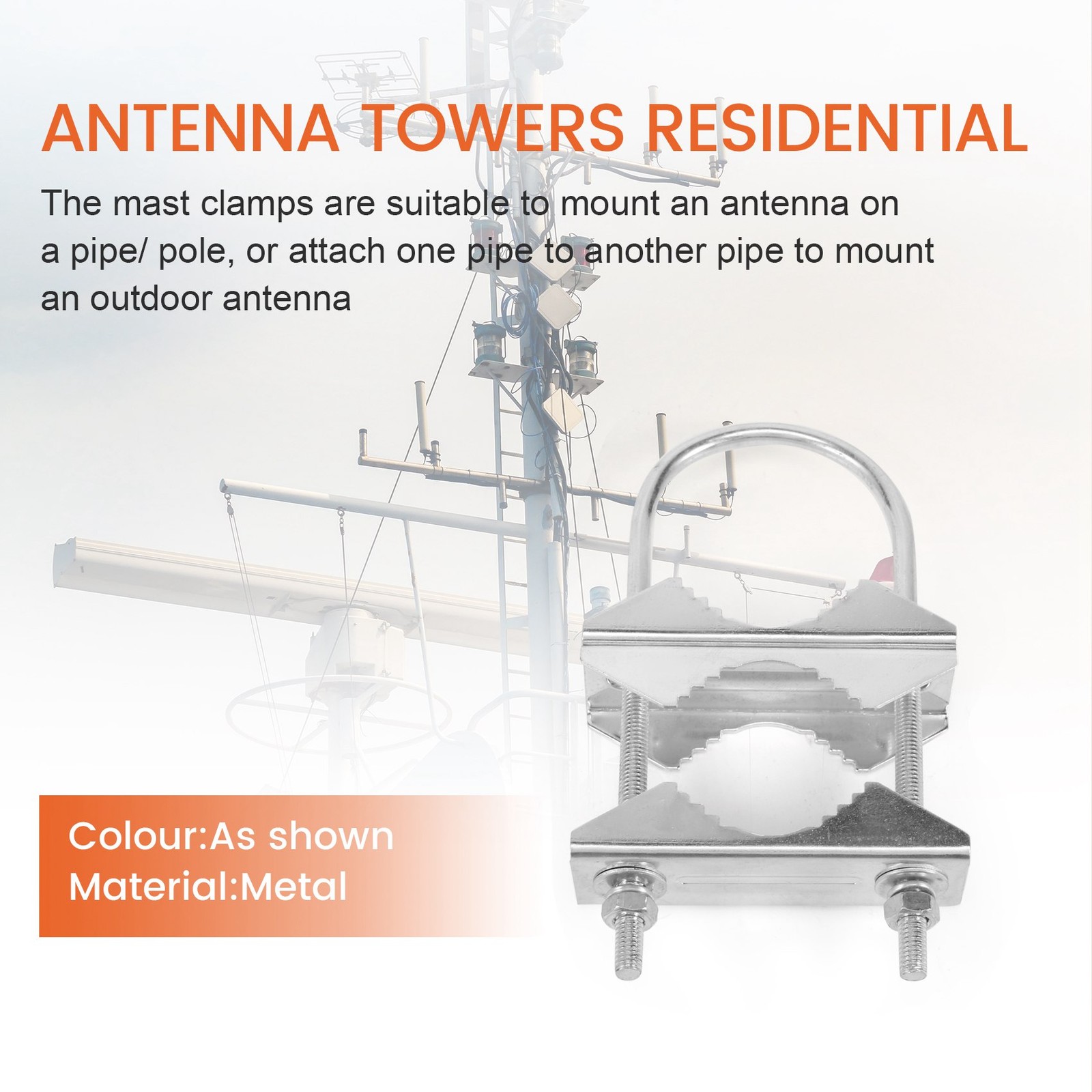 Antenna Mast Clamp V-Jaw Bracket U Bolts Pipe Mounting Hardware 2 Sets for3535