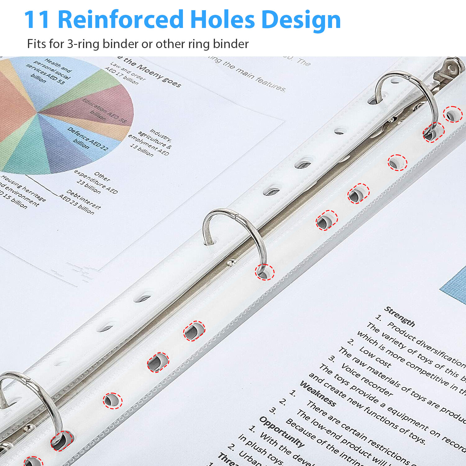 100PCS Clear Plastic Sheet Page Protectors Sleeves A4 Size Document Ring Binder