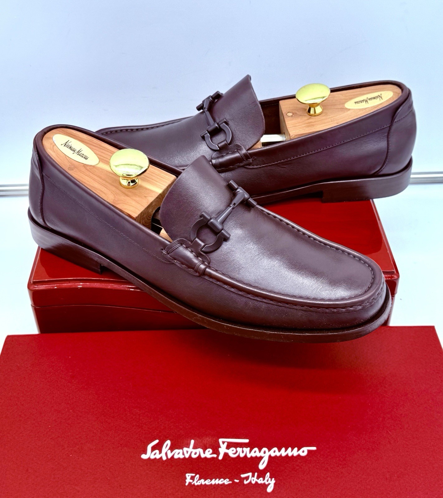 Ferragamo Mens Brown Loafers 10 Gancini Horse Bit Leather Luxe Shoes