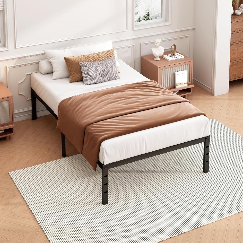 Twin Bed Frame 18 Inch Metal Platform No Box Spring Needed Heavy Duty Under Bed