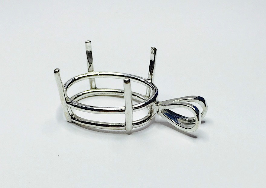 Sterling Silver Oval Cast Wire Pre-Notched Pendant Setting (6x4mm - 30x22mm)