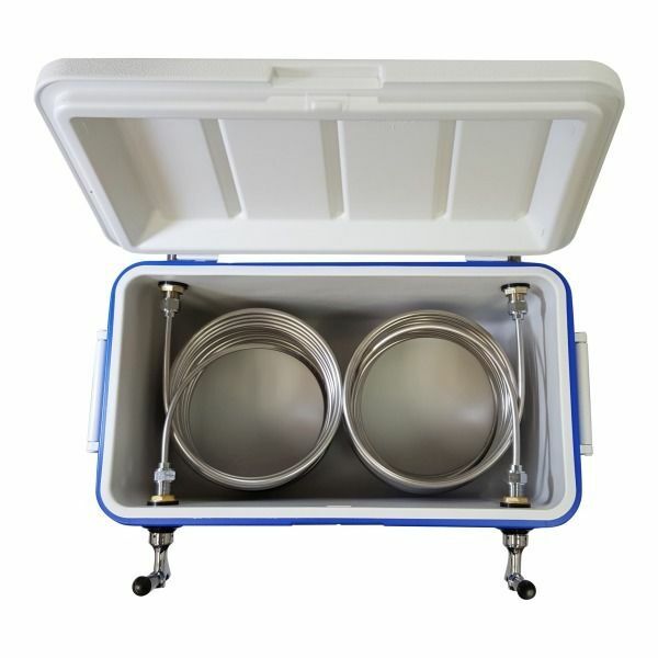 Jockey Box Cooler - 2 Faucet, 3/8" x 50' Stainless Steel Coils, 48qt, Draft Beer
