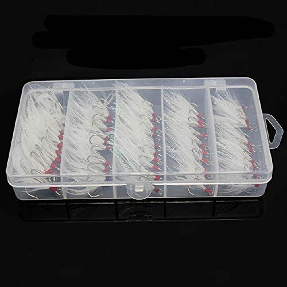 50Pcs 2X Strong Fishing Treble Hooks w/ Feather Dressed 2/4/6/8/10# Tackle USA