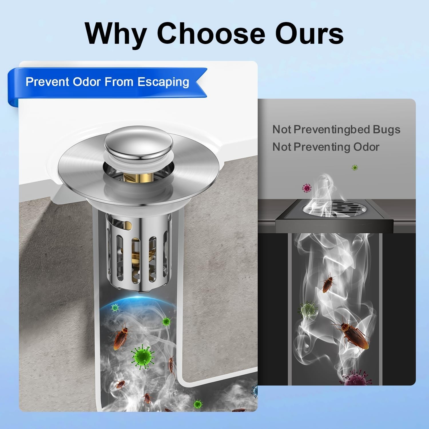 3-in-1 Bathroom Sink Plug - Rebound Pop-Up Drain Filter & Washbasin Core