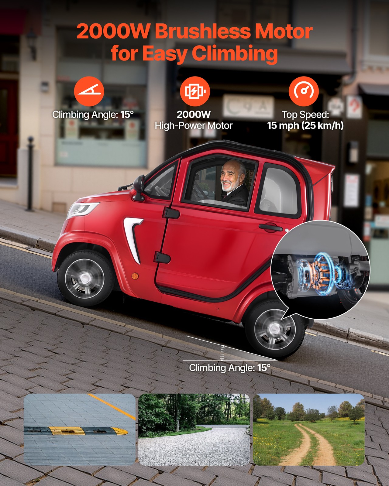 VEVOR 4-Wheel Enclosed Mobility Scooter for Seniors 660lbs Capacity 3-Seater