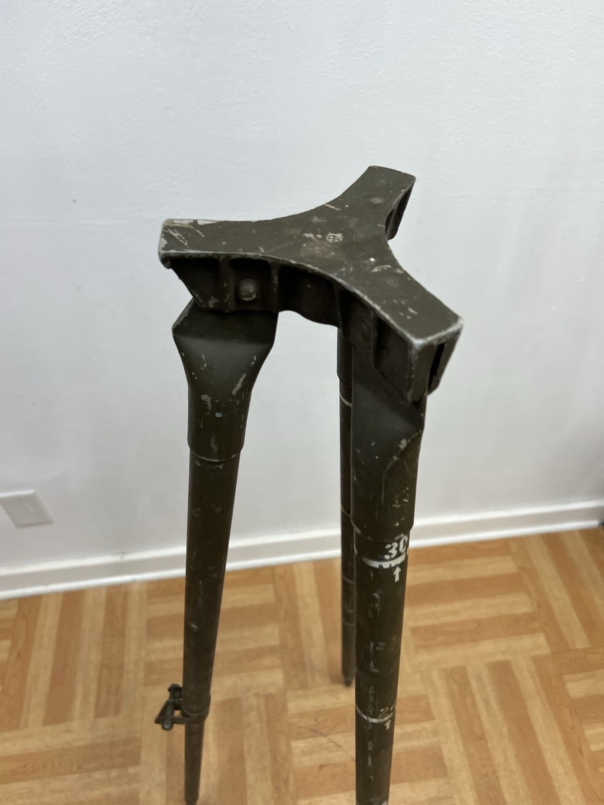Vintage ALUMINUM TRIPOD metal military transit light stand survey industrial 4'