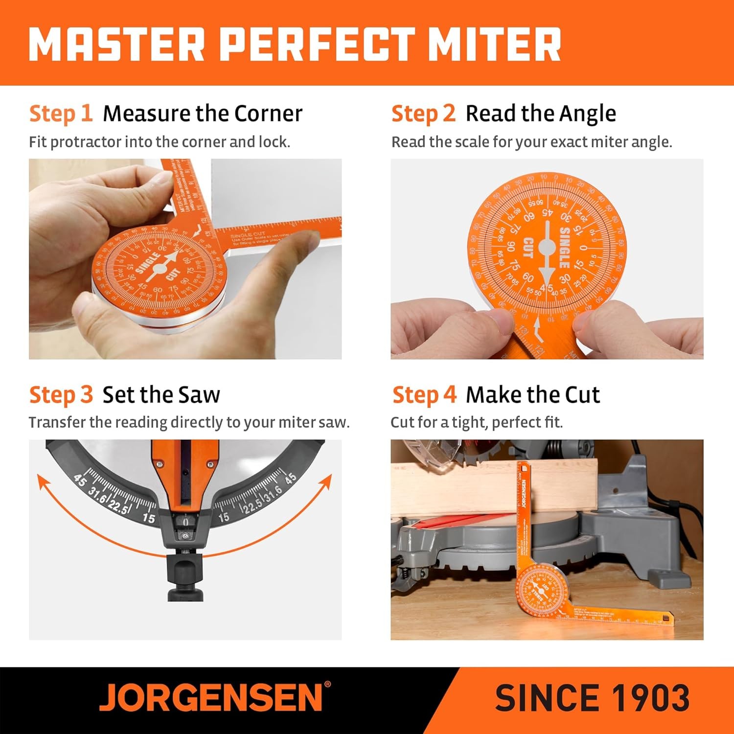 Jorgensen 7Inch Aluminum Protractor Angle Finder w/Precision Laser-Etched Scales