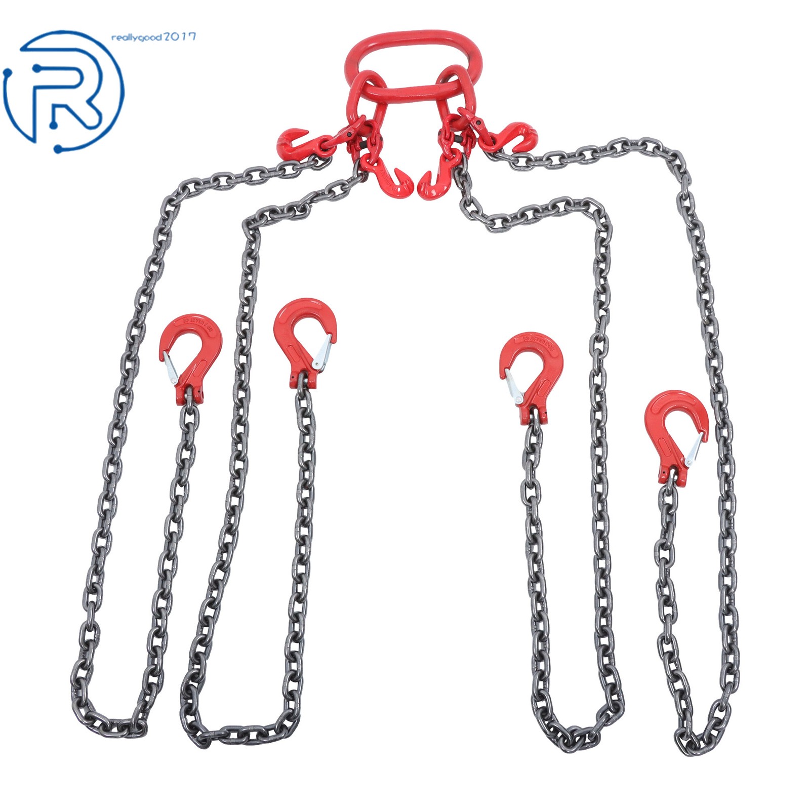 5/16" × 5' 11000 lbs Chain Sling 4 Legs G80 Lifting Chain with Grab Hooks Red