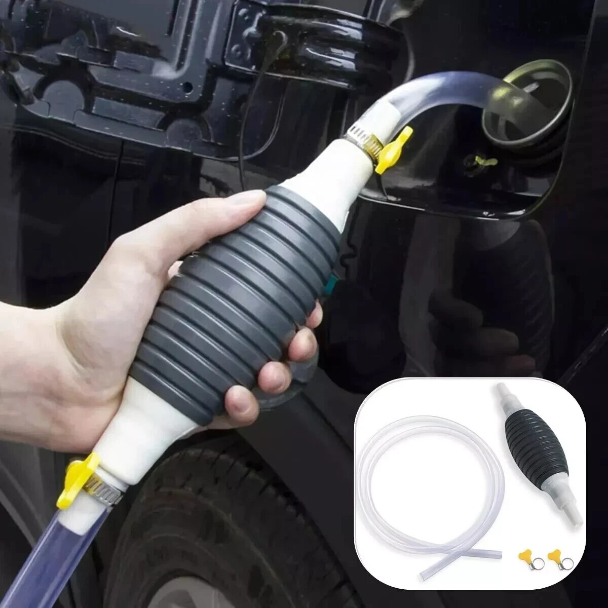 Siphon Hose Hand Pump Portable Manual Car Fuel Transfer for Gas Gasoline Petrol