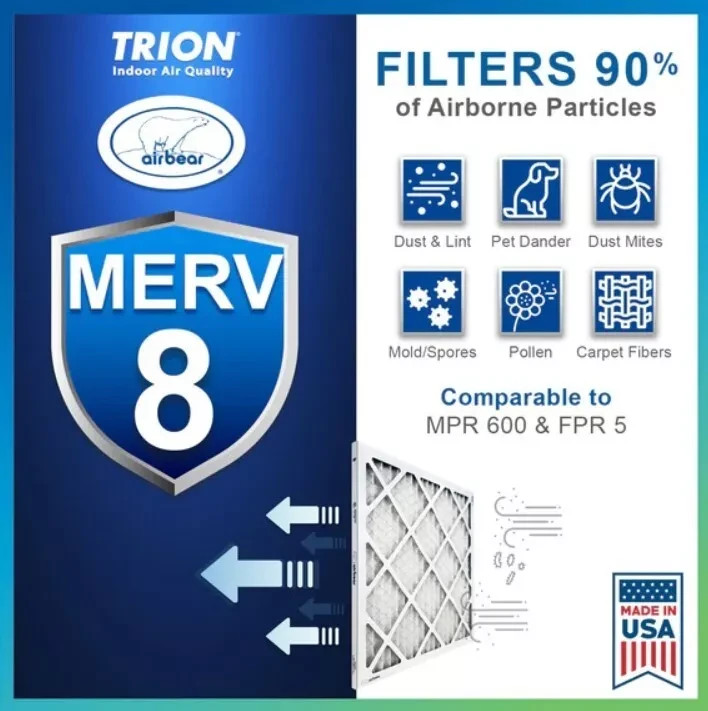 Trion Air Bear 255649-102 (3 Pack) Pleated Furnace Air Filter 20"x25"x5" MERV 8