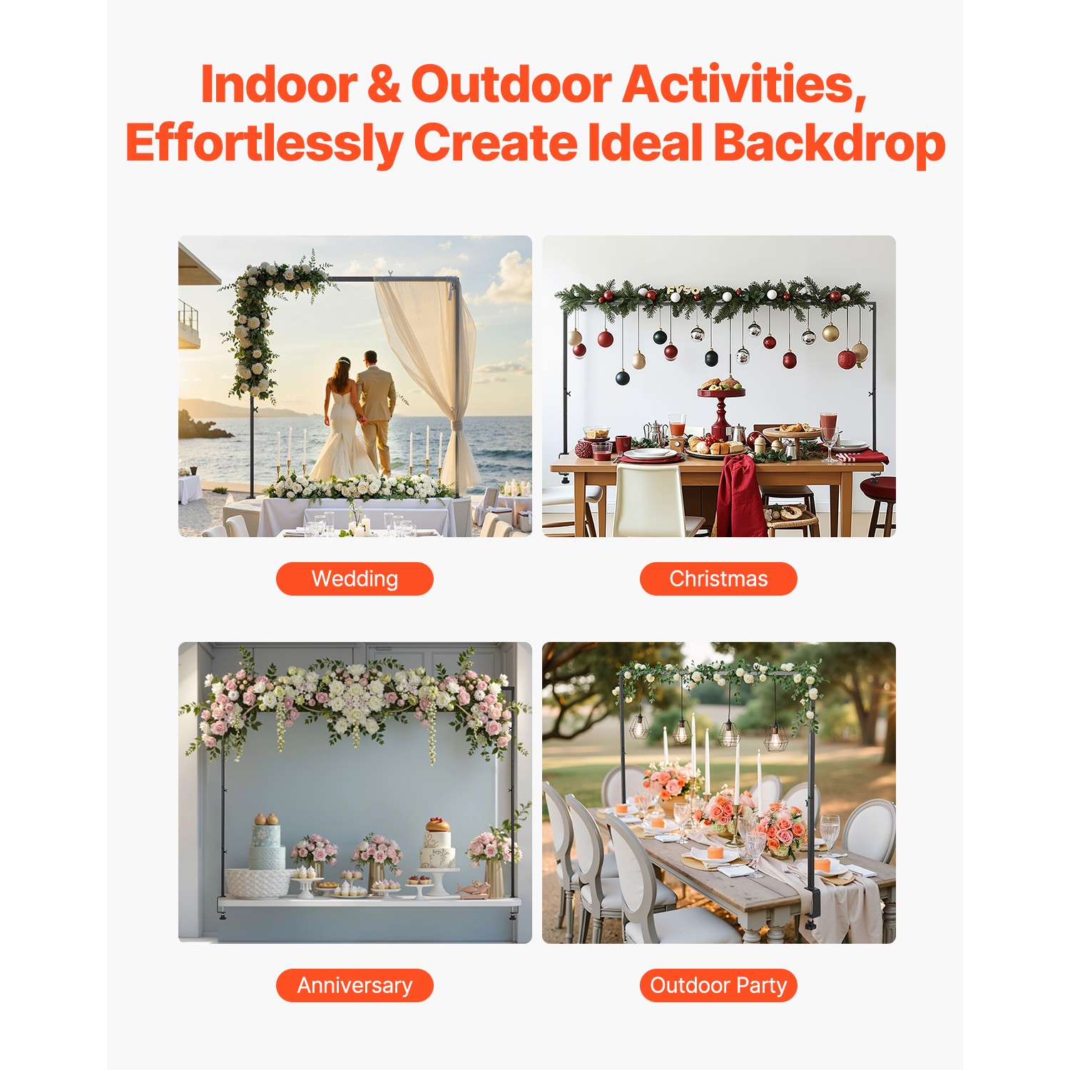 Over The Table Rod Stand Metal Arch Frame 28"-98" Length Adjustable Clamp Decor