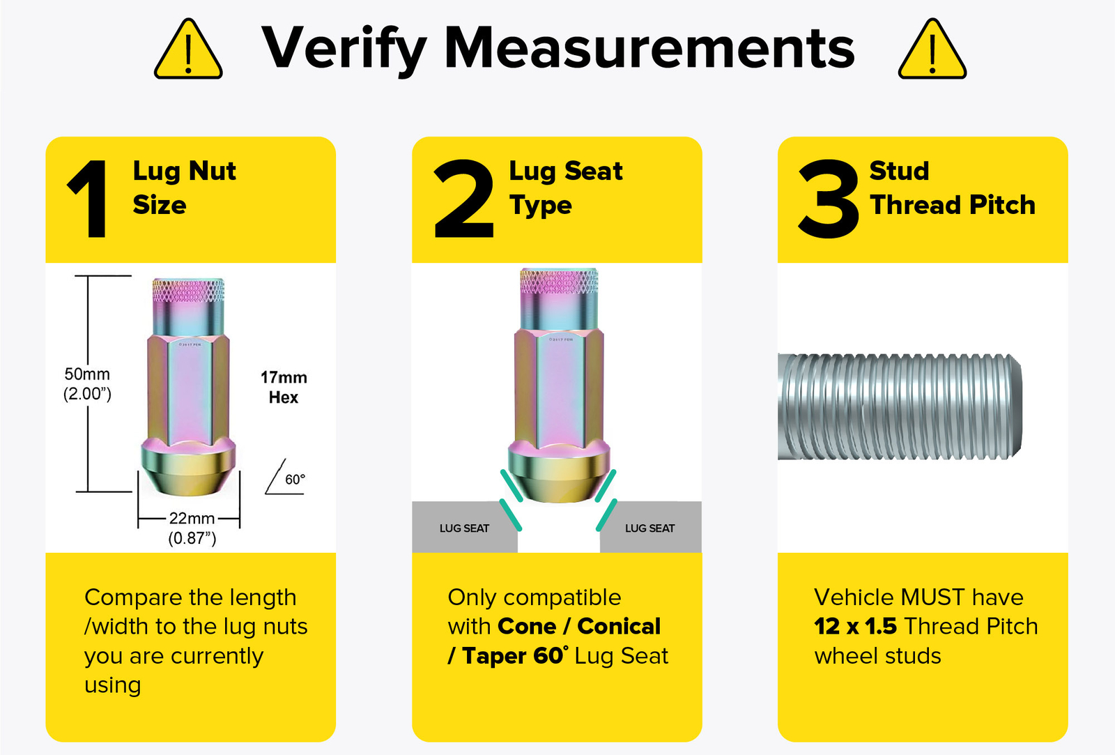 (20) 12x1.5 Lug Nuts | Neochro Neochrome | Cone Seat | Extended Tuner Open Ended