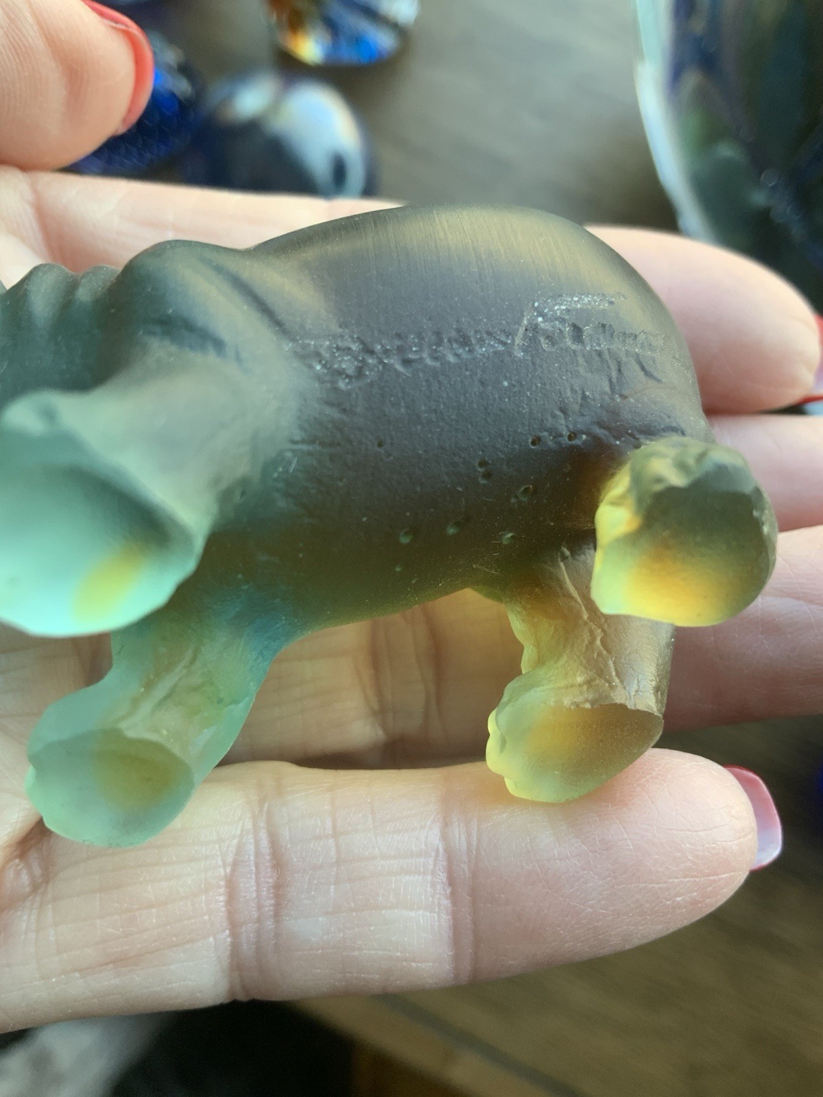 Signed Daum France Pâte de Verre Blue Hippo Art Glass Sculpture Crystal