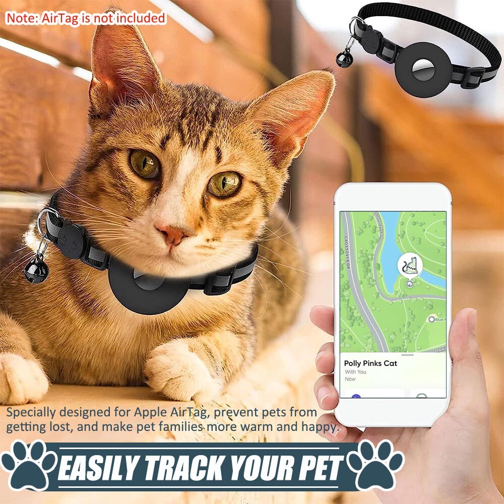 AirTag Cat Collar Reflective Air Tag Dog Pet Collar with Bell Breakaway Safety