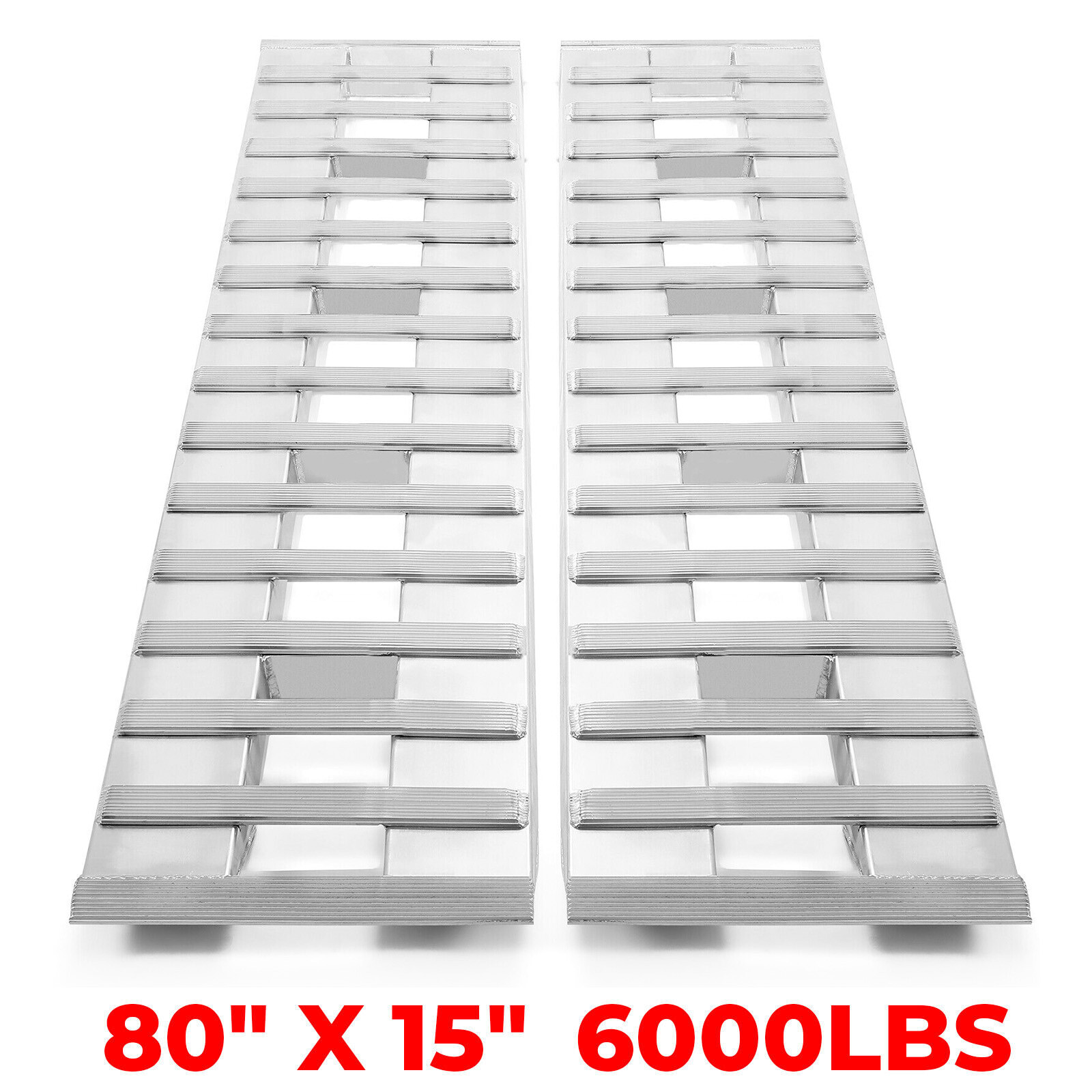 Pair Of 80" X 15" Aluminum 6000 LBS Truck Car Auto Trailer Ramps Hook End Knife
