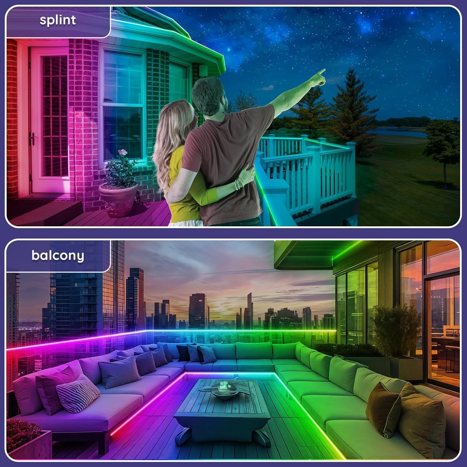 200ft Outdoor RGB LED Strip Lights Waterproof IP68, Music Sync, App & Remote Con