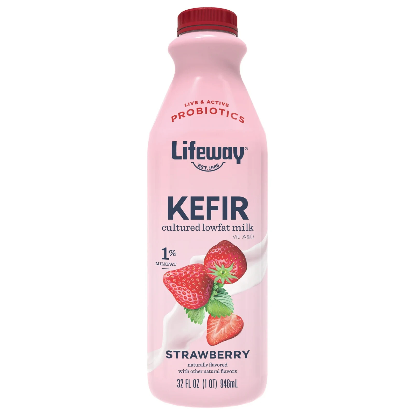 4 Bottles Lifeway Strawberry Lowfat Kefir Milk Drink Probiotics Size 32 oz 4-pck