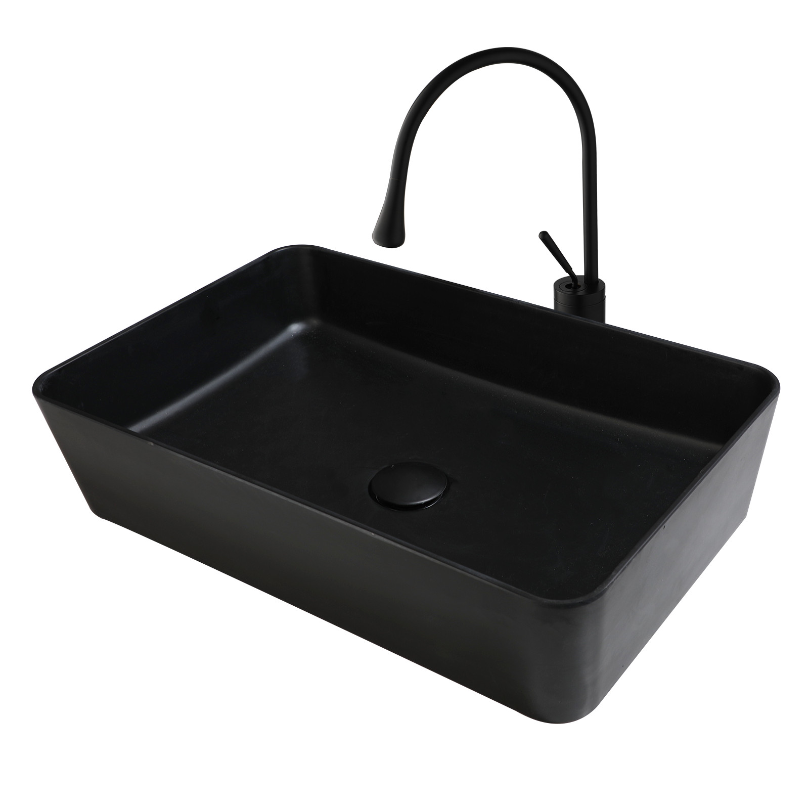 22.4inch Bathroom Vessel Sink Rectangle Resin Basin Bowl &Faucet And Drain Set